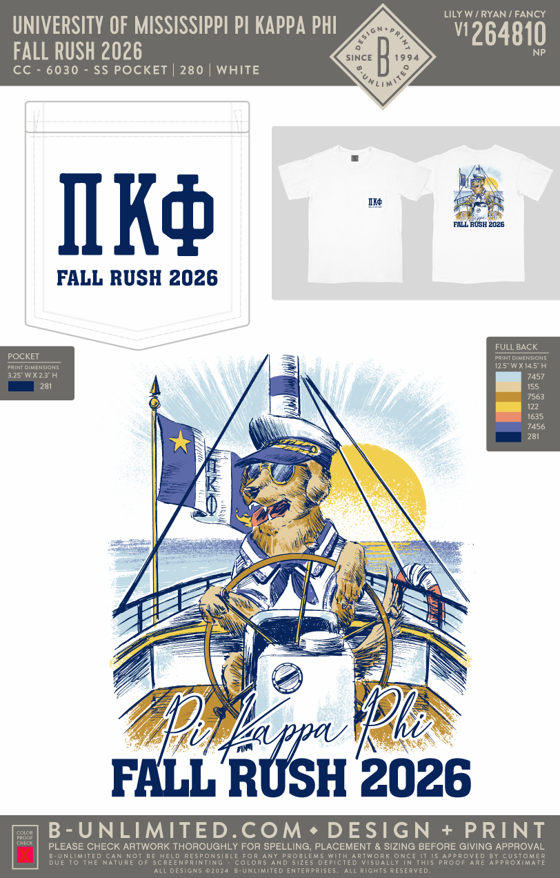 University of Mississippi Pi Kappa Phi - Fall Rush 2026 - CC - 6030 - SS Pocket - White