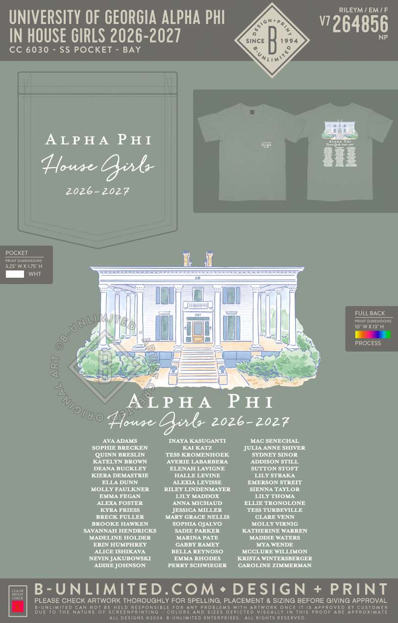 UGA APHI - In house girls 2026-2027 - CC - 6030 - SS Pocket - Bay