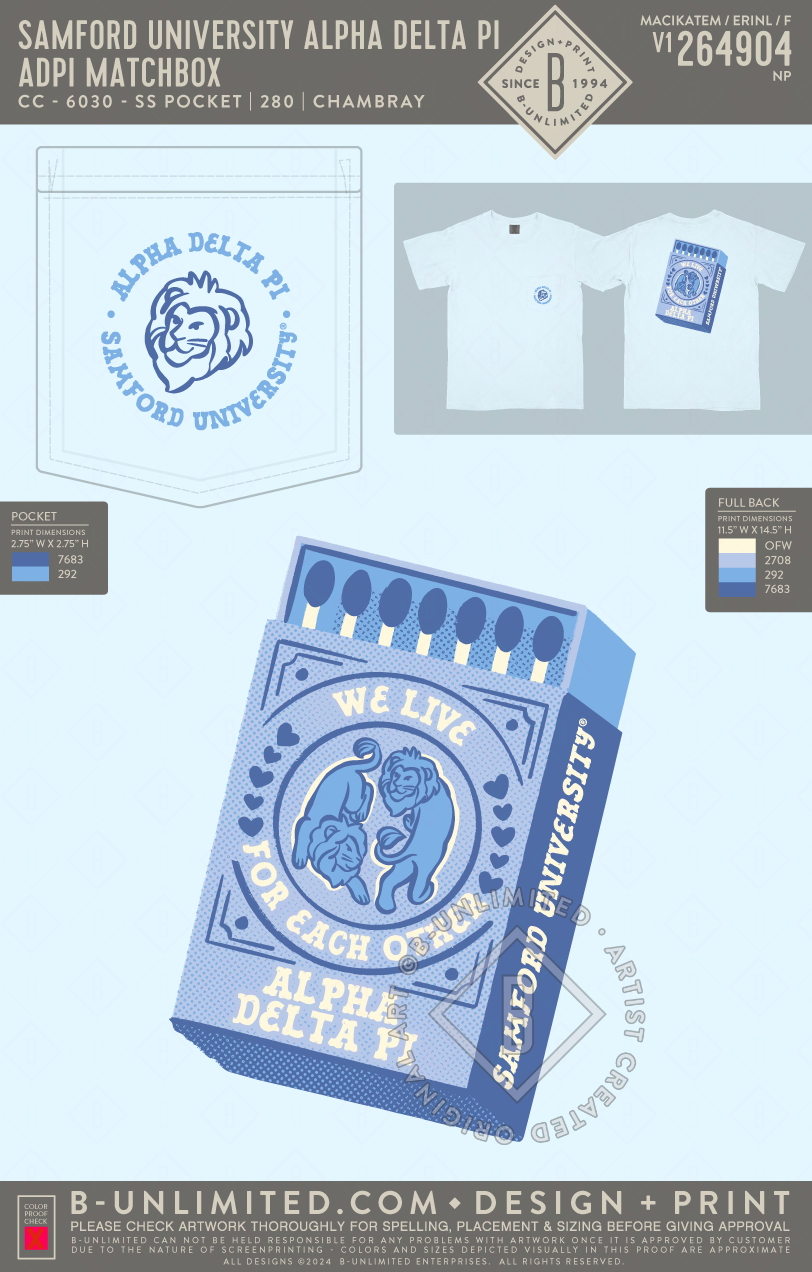 Samford University Alpha Delta Pi - ADPI Matchbox - CC - 6030 - SS Pocket - Chambray