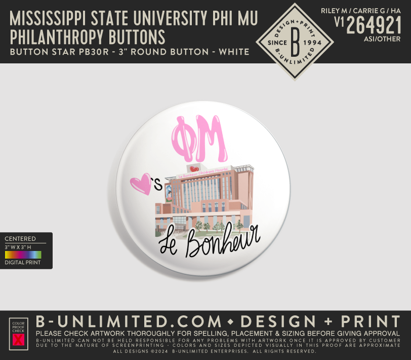 Mississippi State University Phi Mu - Philanthropy Buttons - Button Star - PB30R - 3" Round Button - White