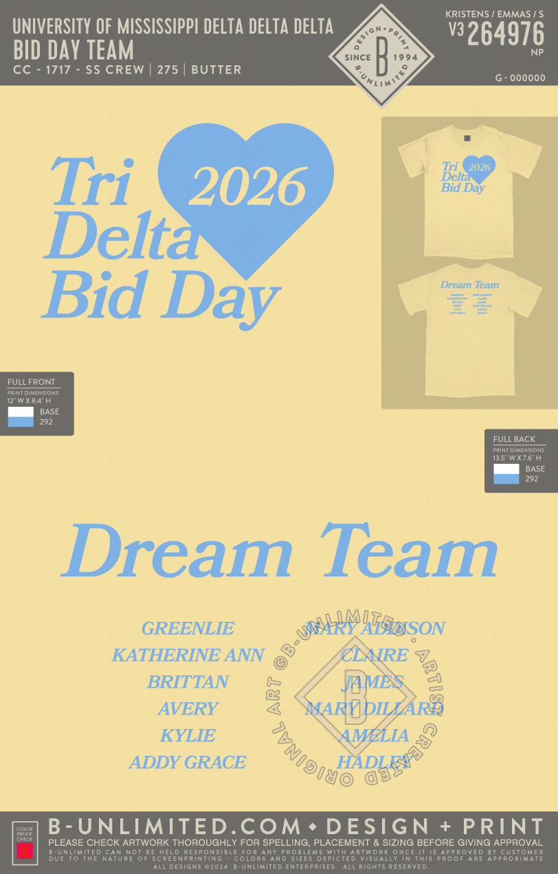 University of Mississippi Delta Delta Delta - Bid Day Team - CC - 1717 - SS Crew - Butter