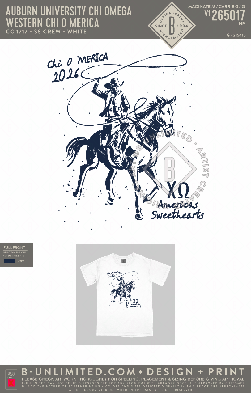 Auburn University Chi Omega - Western Chi O Merica - CC - 1717 - SS Crew - White