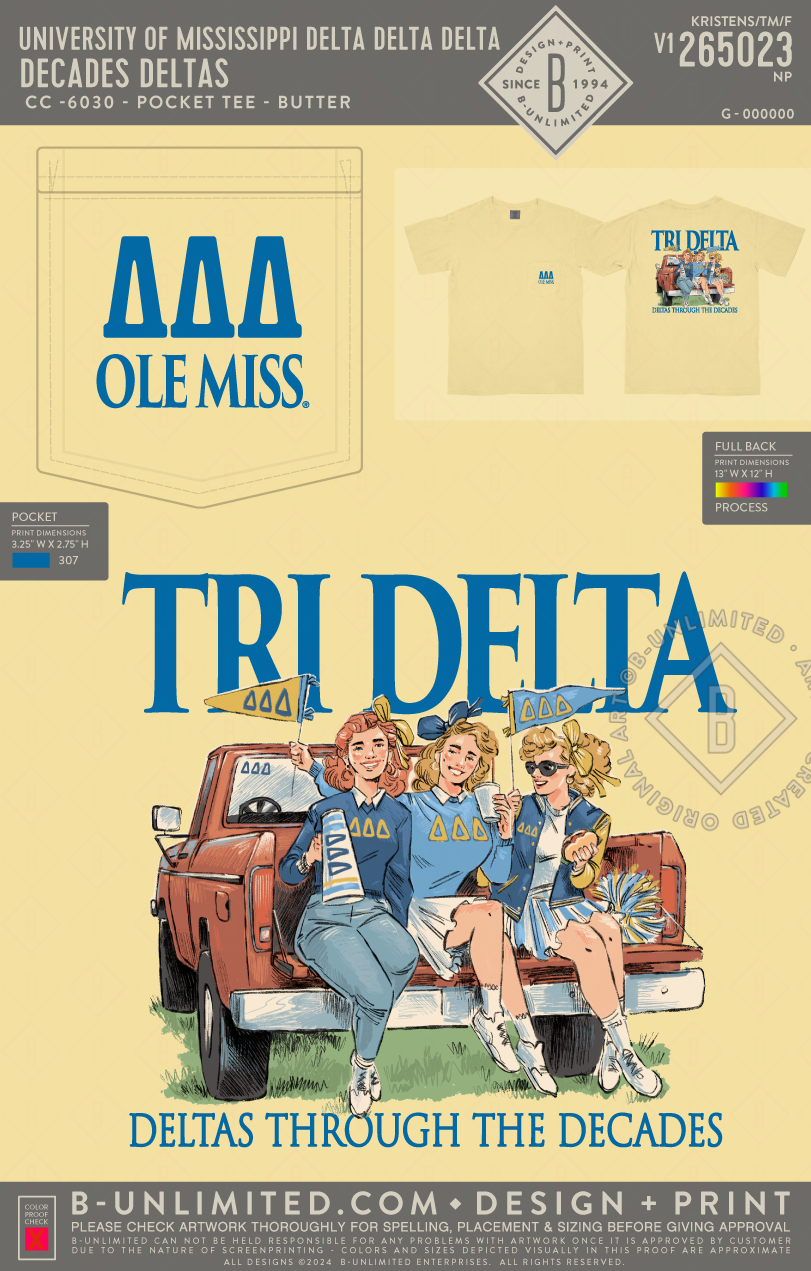University of Mississippi Delta Delta Delta - Decade Deltas - CC - 6030 - SS Pocket - Butter