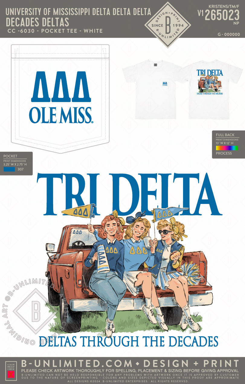 University of Mississippi Delta Delta Delta - Decade Deltas - CC - 6030 - SS Pocket - White