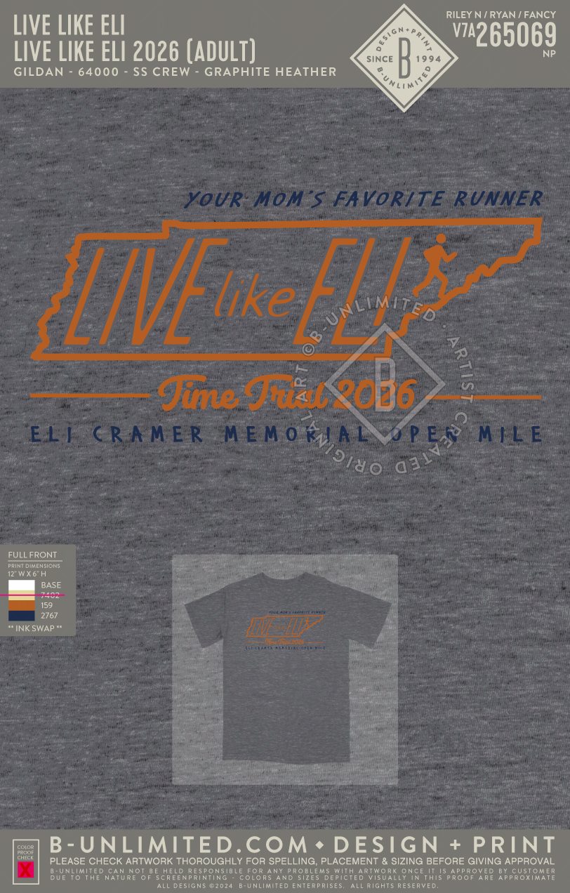 Live Like Eli - Live Like Eli 2026 (ADULT) - Gildan - 64000 - SS Crew - Graphite Heather