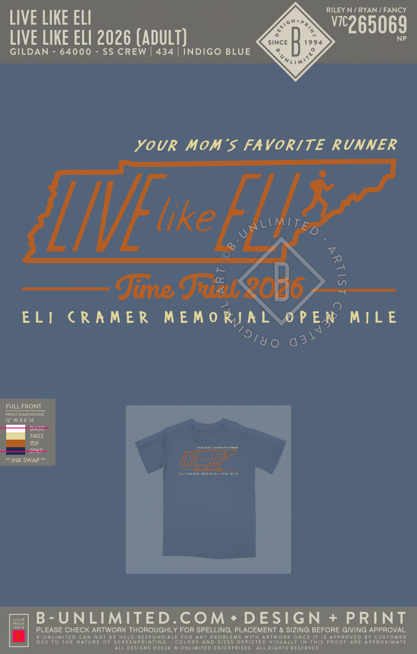 Live Like Eli - Live Like Eli 2026 (ADULT) - Gildan - 64000 - SS Crew - Indigo Blue