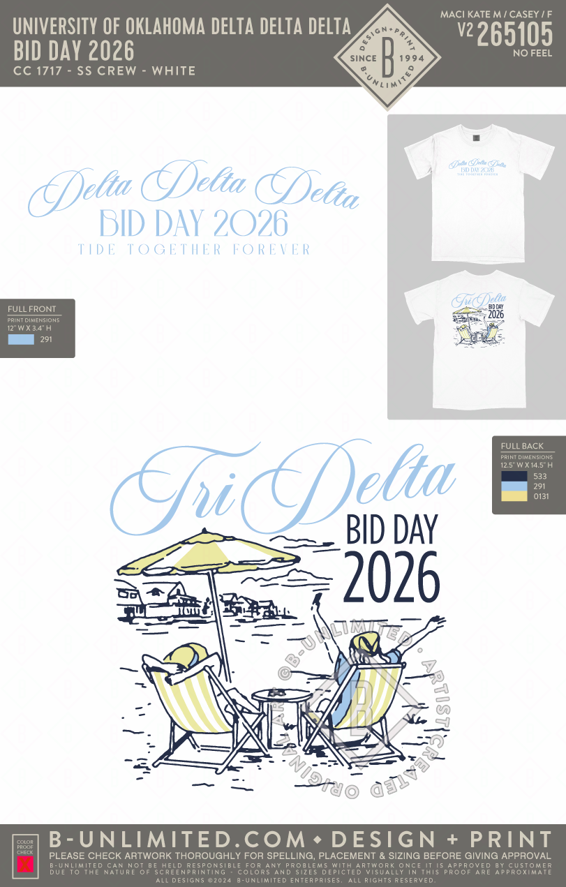 University of Oklahoma Delta Delta Delta - Bid Day 2026 - CC - 1717 - SS Crew - White