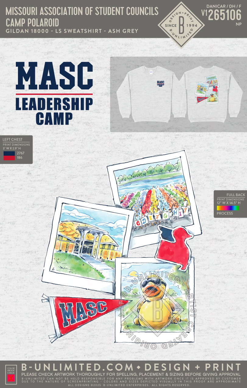 Missouri Association of Student Councils - Camp Polaroid - Gildan - 18000 - Crewneck Sweatshirt - Ash Grey