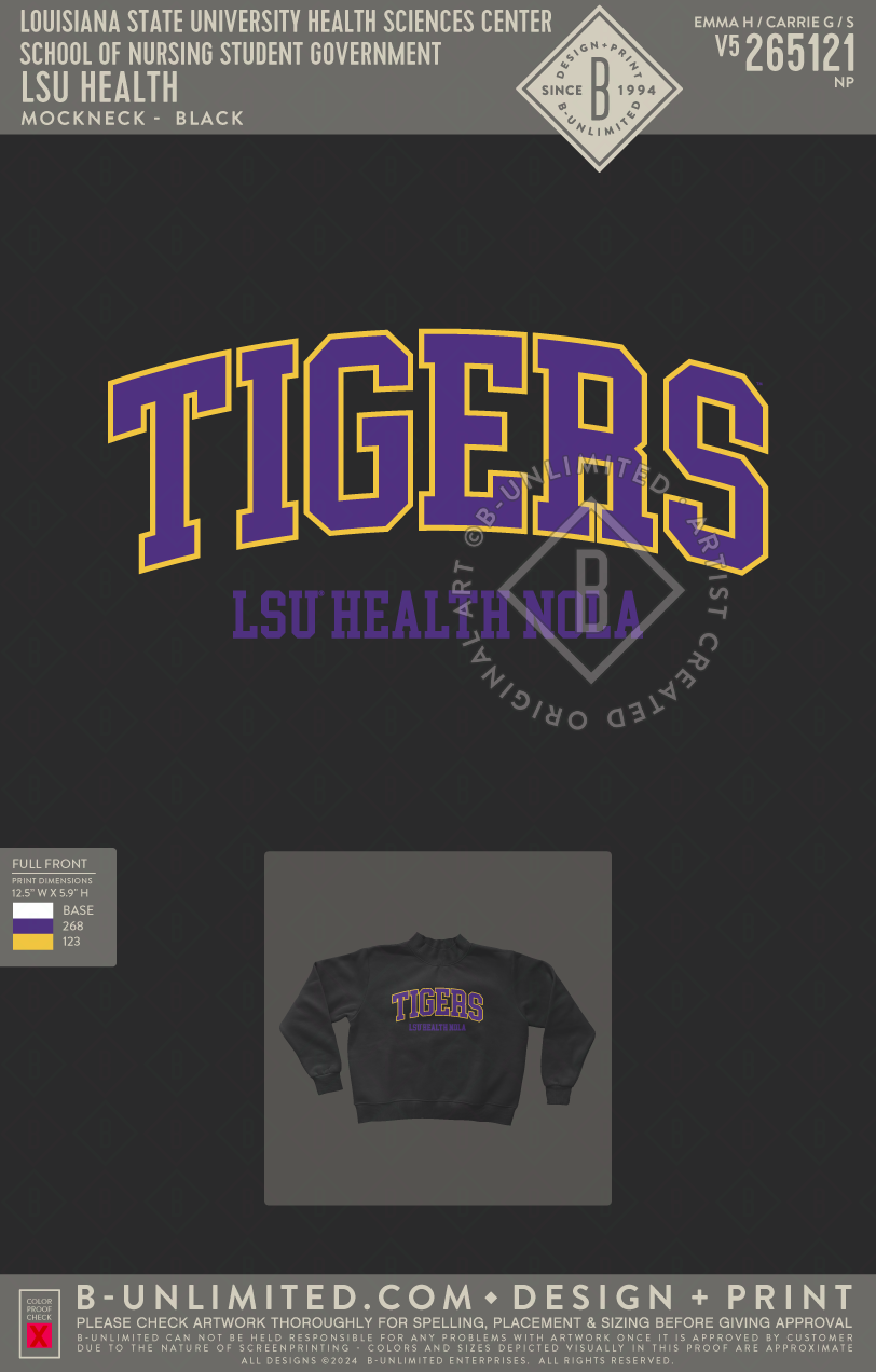 Louisiana State University Health Sciences Center School of Nursing Student Government - LSU Health - Tap Stitch - WW0004-P001-V2 - Mockneck Crewneck Sweatshirt - Black