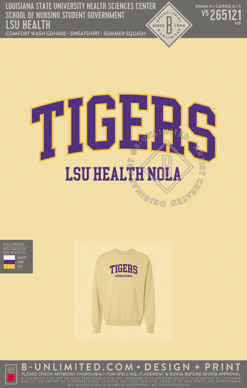 Louisiana State University Health Sciences Center School of Nursing Student Government - LSU Health - CW - GDH400 - Sweatshirt - Summer Squash