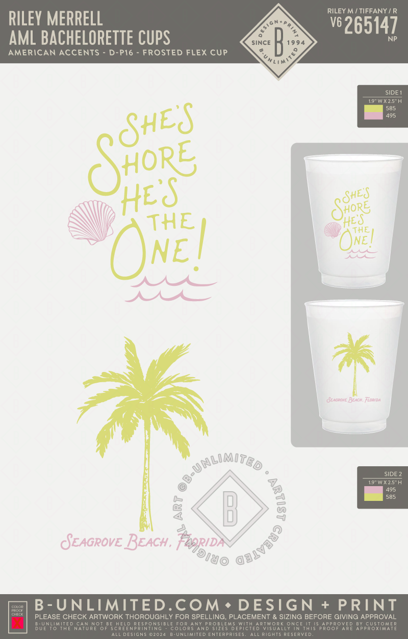 Riley Merrell - AML Bachelorette Cups - American Accents - D-P16 - 16oz Frosted Cup - Frosted