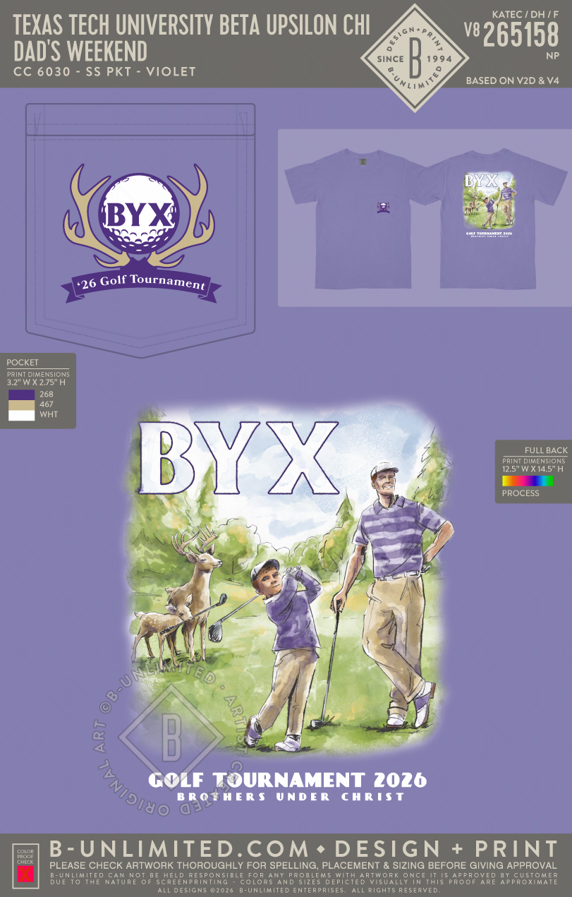 Texas Tech University Beta Upsilon Chi - Dad's Weekend - CC - 6030 - SS Pocket - Violet
