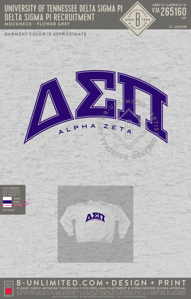 University of Tennessee Delta Sigma Pi - Delta Sigma Pi Recruitment - Tap Stitch - WW0004-P001-V2 - Mockneck Crewneck Sweatshirt - Flower Grey