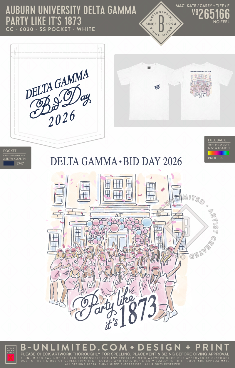 Auburn University Delta Gamma - Party like it’s 1873 - CC - 6030 - SS Pocket - White