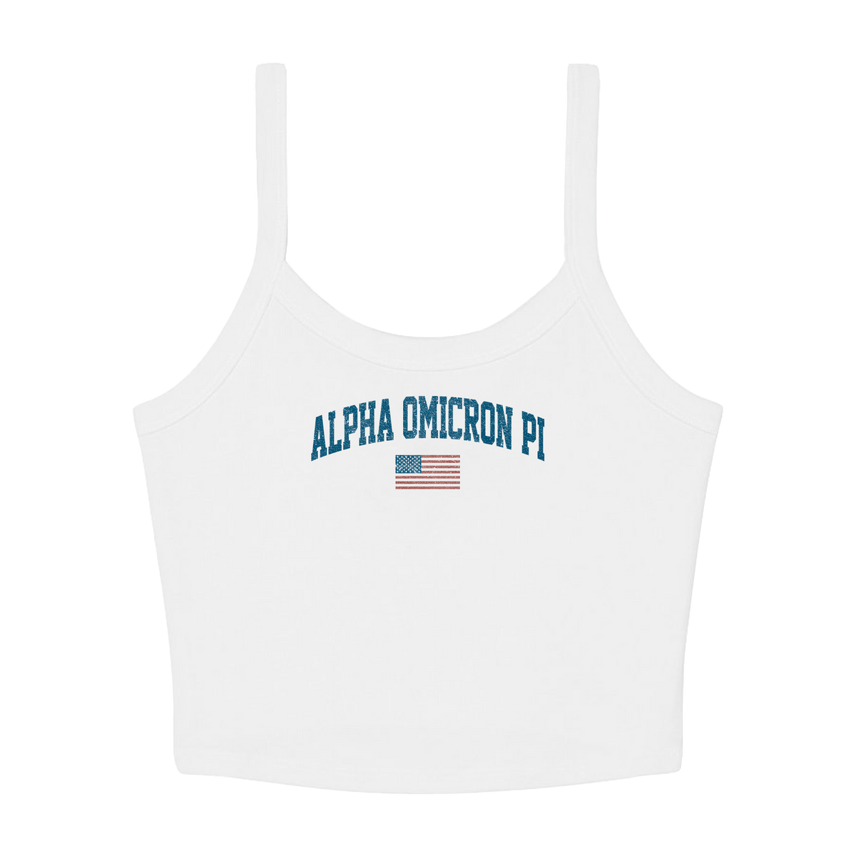 B-Unlimited Greek - Simple American - Alpha Omicron Pi - B+C - 1012 - Micro Rib Spaghetti Strap Tank - Solid White Blend