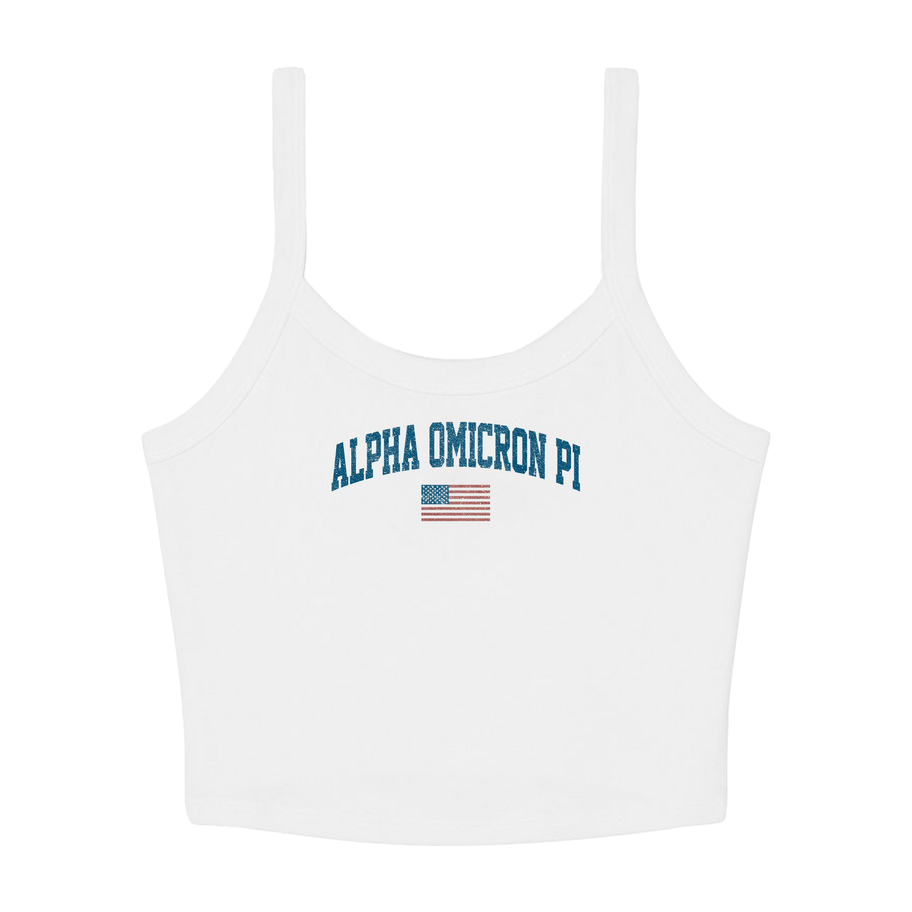 B-Unlimited Greek - Simple American - Alpha Omicron Pi - B+C - 1012 - Micro Rib Spaghetti Strap Tank - Solid White Blend