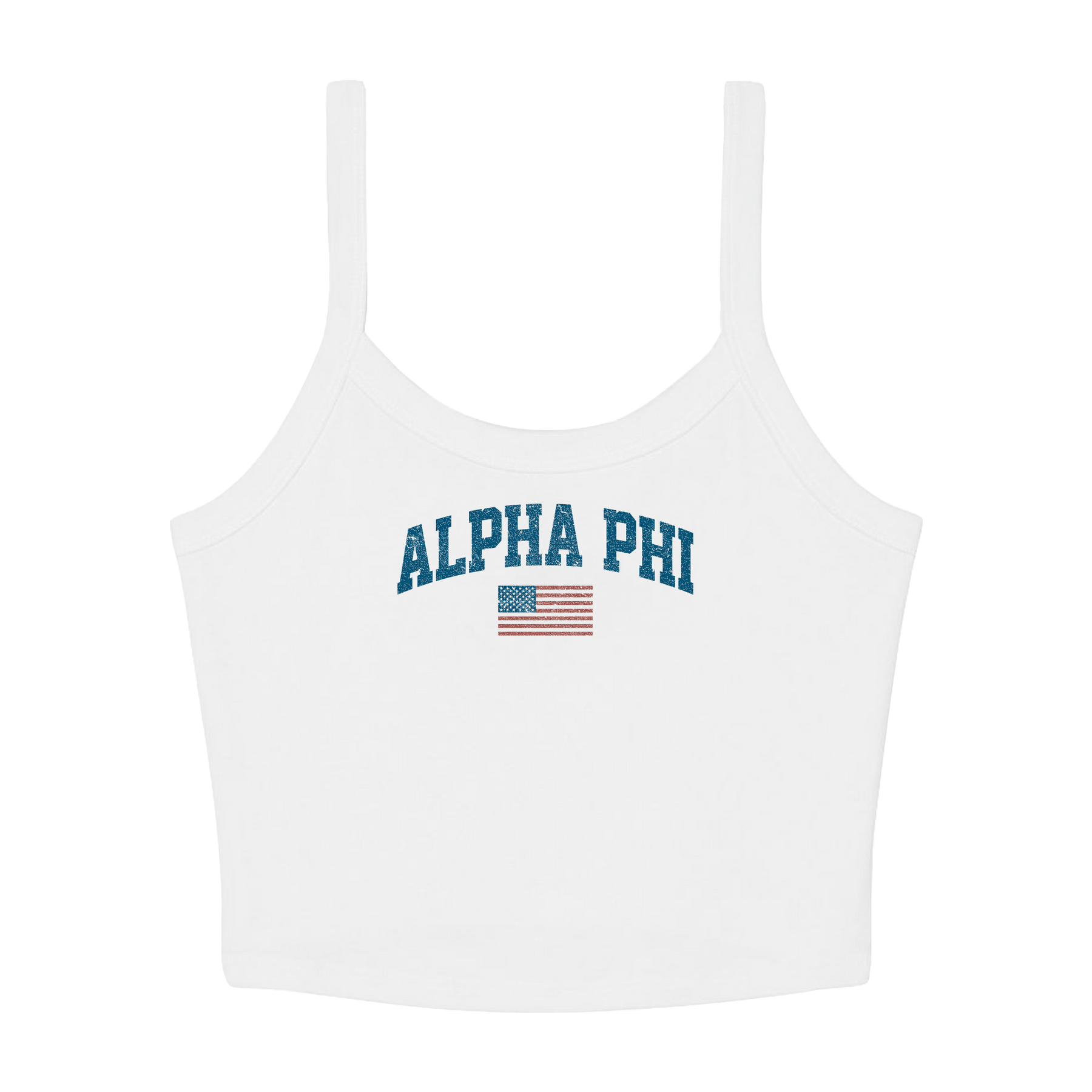 B-Unlimited Greek - Simple American - Alpha Phi - B+C - 1012 - Micro Rib Spaghetti Strap Tank - Solid White Blend