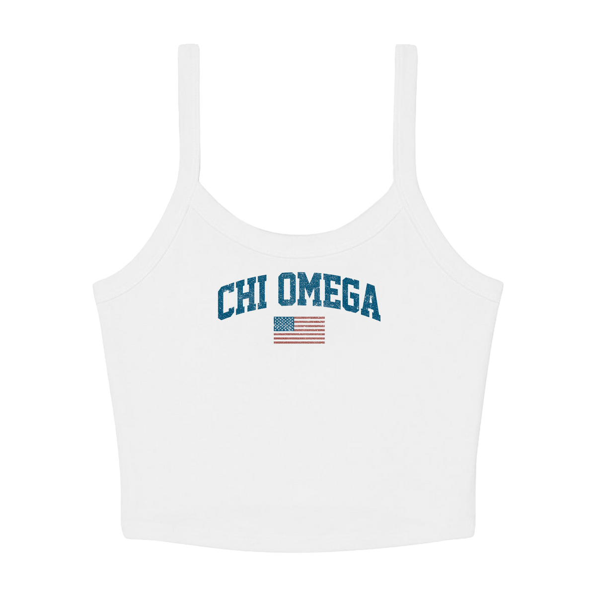 B-Unlimited Greek - Simple American - Chi Omega - B+C - 1012 - Micro Rib Spaghetti Strap Tank - Solid White Blend