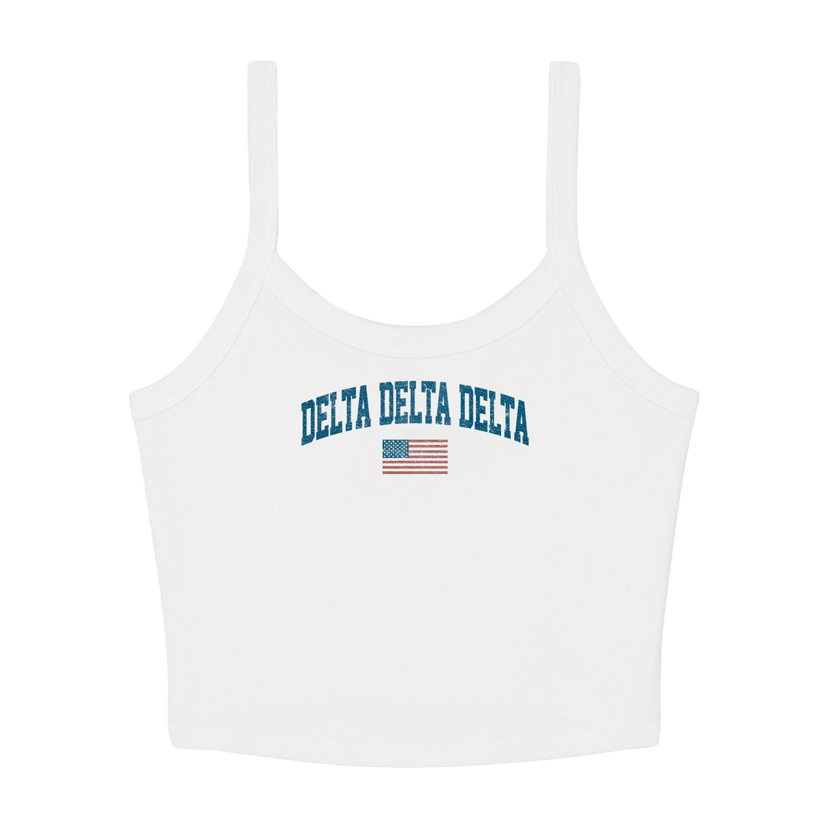 B-Unlimited Greek - Simple American - Delta Delta Delta - B+C - 1012 - Micro Rib Spaghetti Strap Tank - Solid White Blend