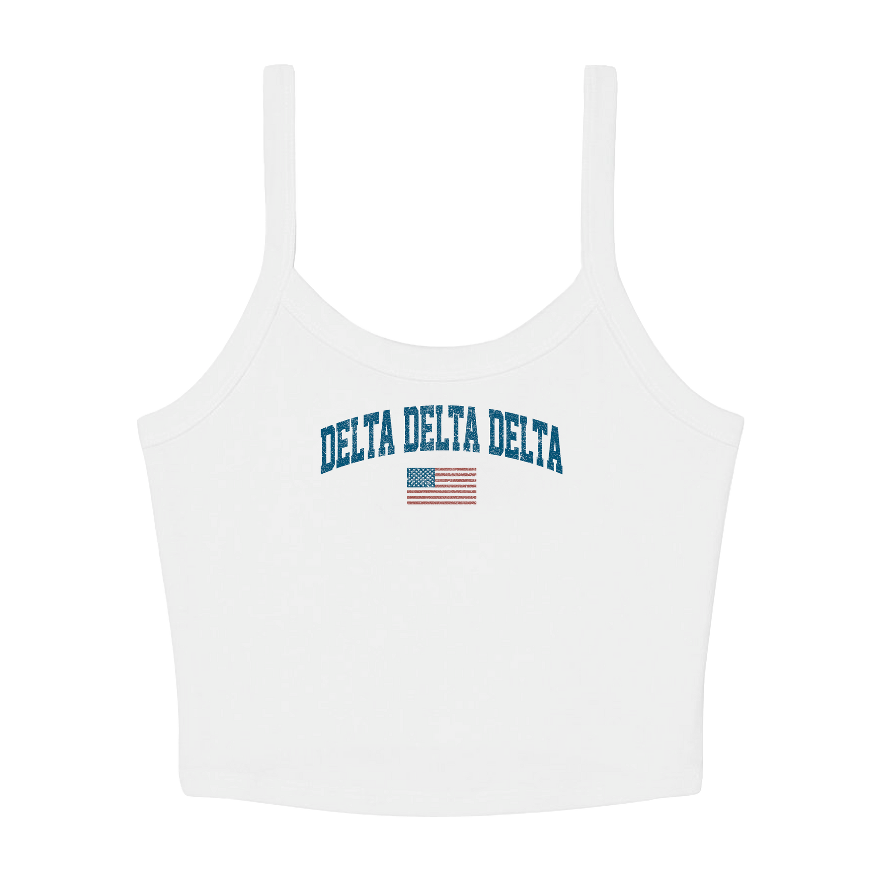 B-Unlimited Greek - Simple American - Delta Delta Delta - B+C - 1012 - Micro Rib Spaghetti Strap Tank - Solid White Blend