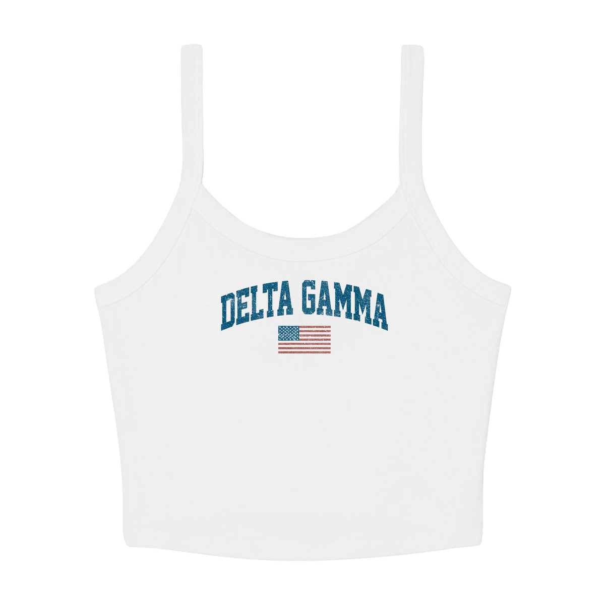 B-Unlimited Greek - Simple American - Delta Gamma - B+C - 1012 - Micro Rib Spaghetti Strap Tank - Solid White Blend
