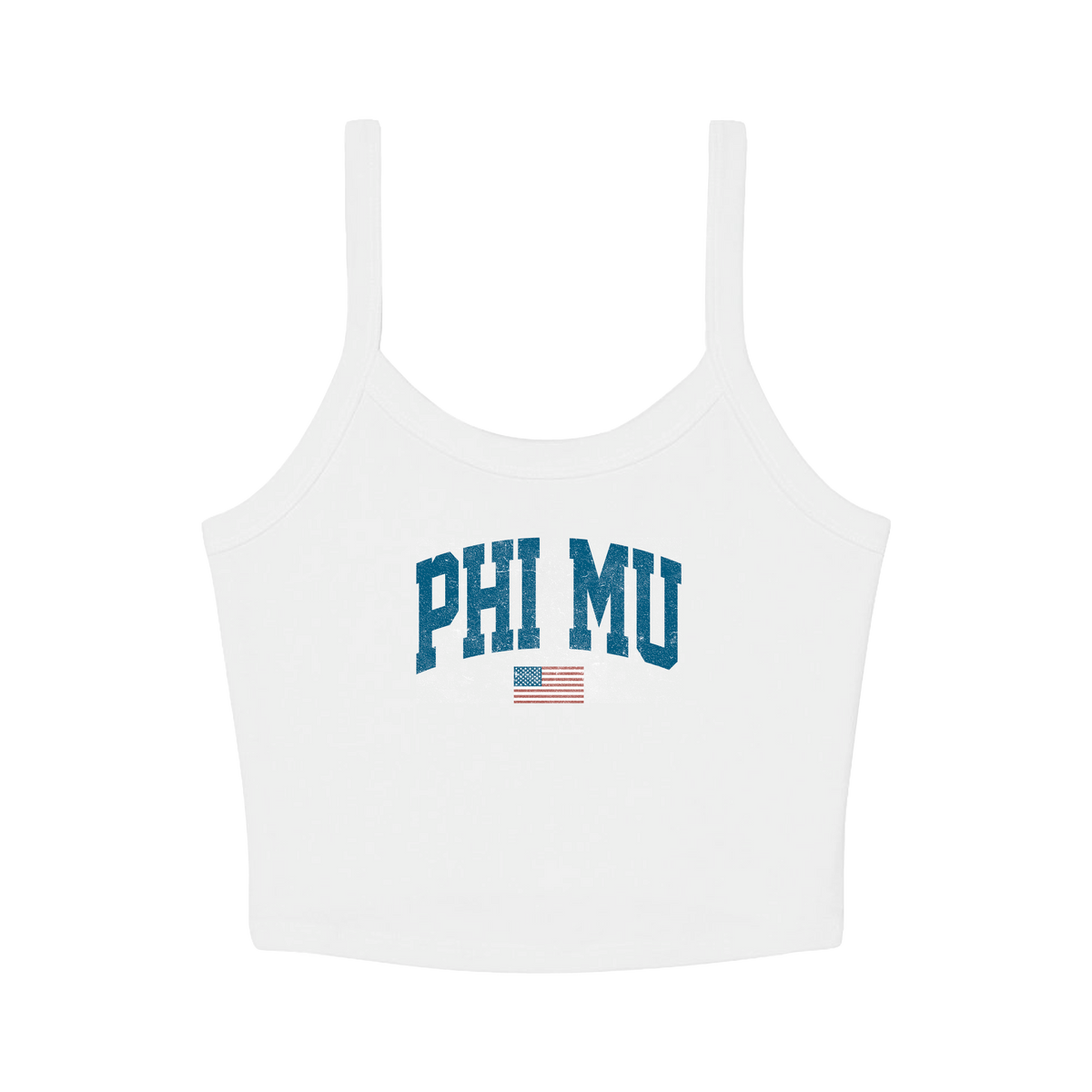 B-Unlimited Greek - Simple American - Phi Mu - B+C - 1012 - Micro Rib Spaghetti Strap Tank - Solid White Blend