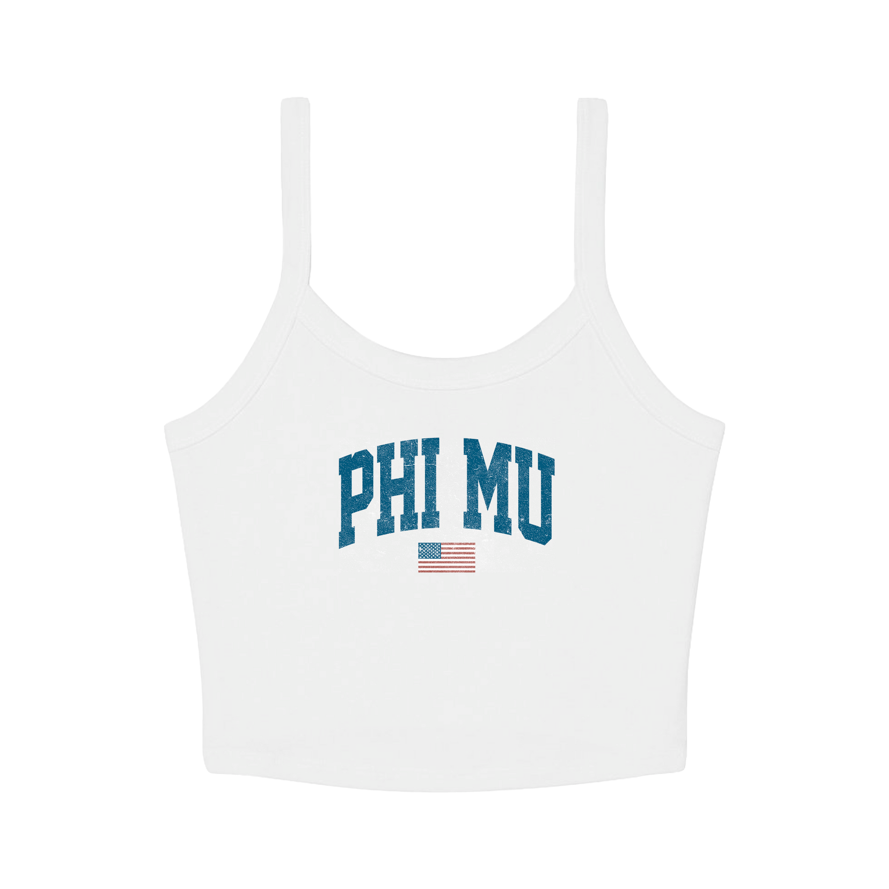 B-Unlimited Greek - Simple American - Phi Mu - B+C - 1012 - Micro Rib Spaghetti Strap Tank - Solid White Blend