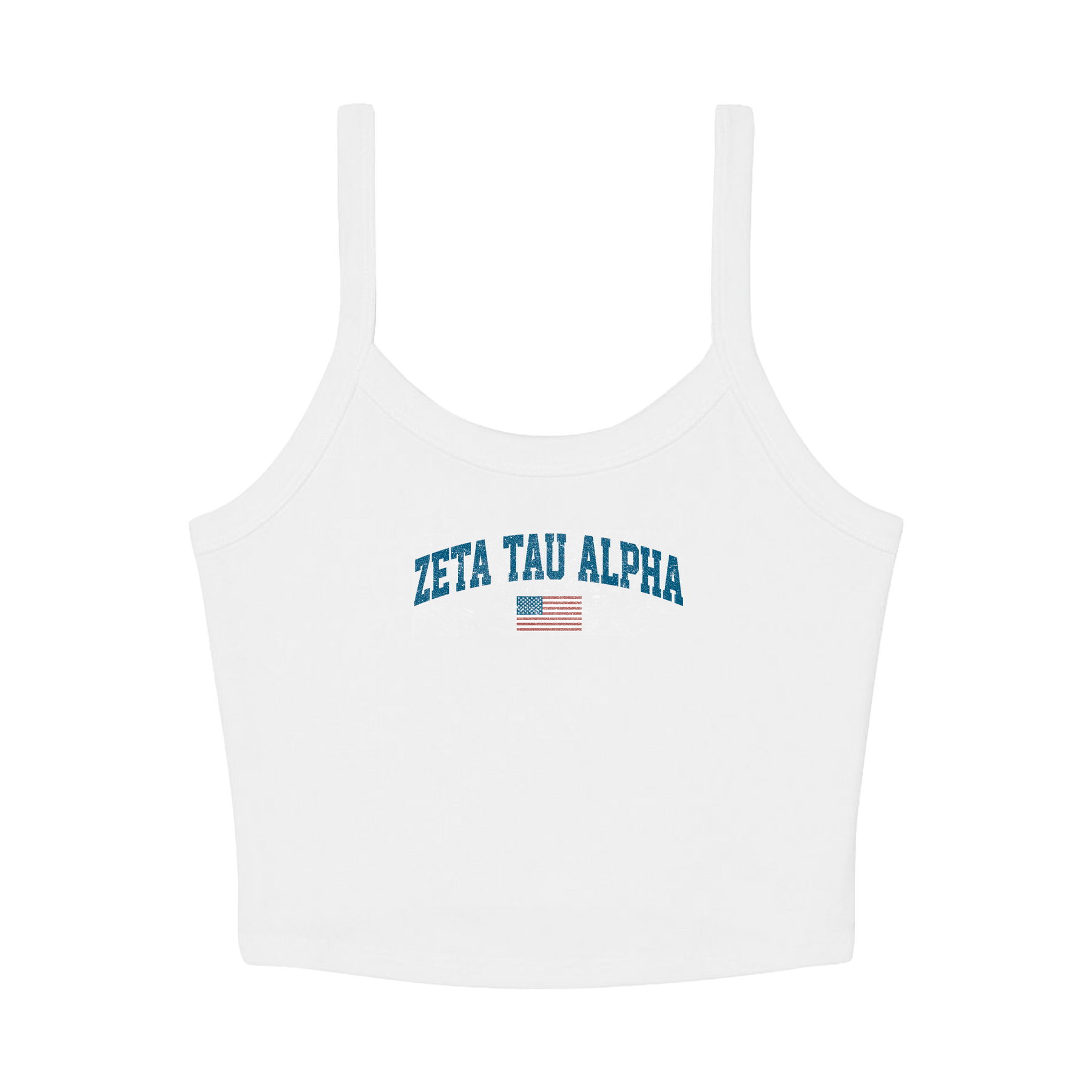 B-Unlimited Greek - Simple American - Zeta Tau Alpha - B+C - 1012 - Micro Rib Spaghetti Strap Tank - Solid White Blend