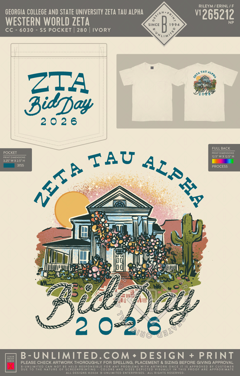 Georgia College and State University Zeta Tau Alpha - Western World Zeta - CC - 6030 - SS Pocket - Ivory
