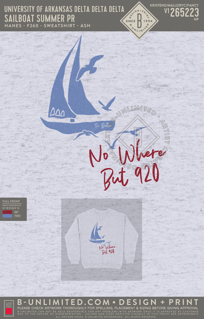 University of Arkansas Delta Delta Delta - Sailboat Summer PR - Hanes - F260 - Sweatshirt - Ash