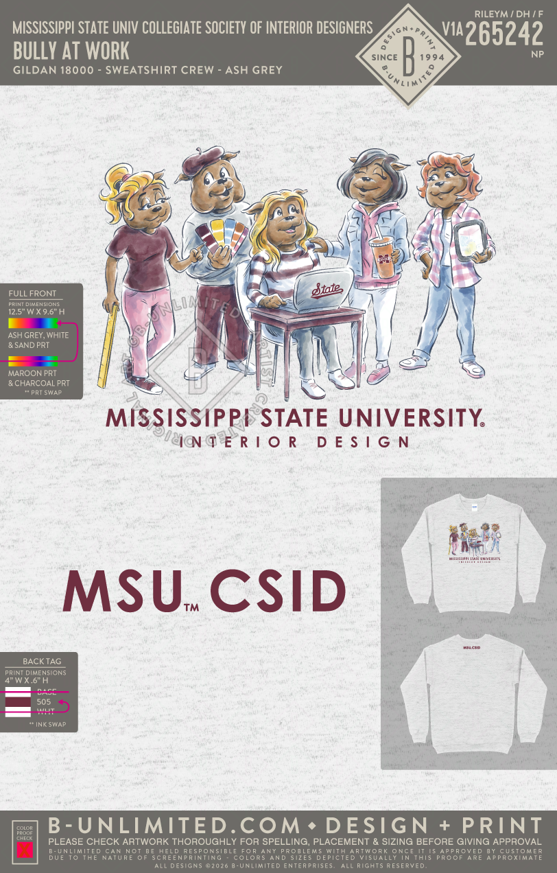Mississippi State University Collegiate Society of Interior Designers - Bully at Work - Gildan - 18000 - Crewneck Sweatshirt - Ash Grey