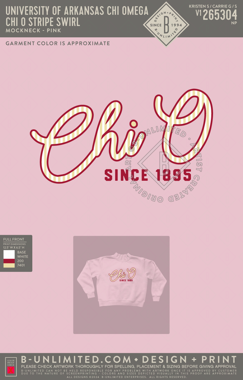 University of Arkansas Chi Omega - Chi O Stripe Swirl - Tap Stitch - WW0004-P001-V2 - Mockneck Crewneck Sweatshirt - Pink