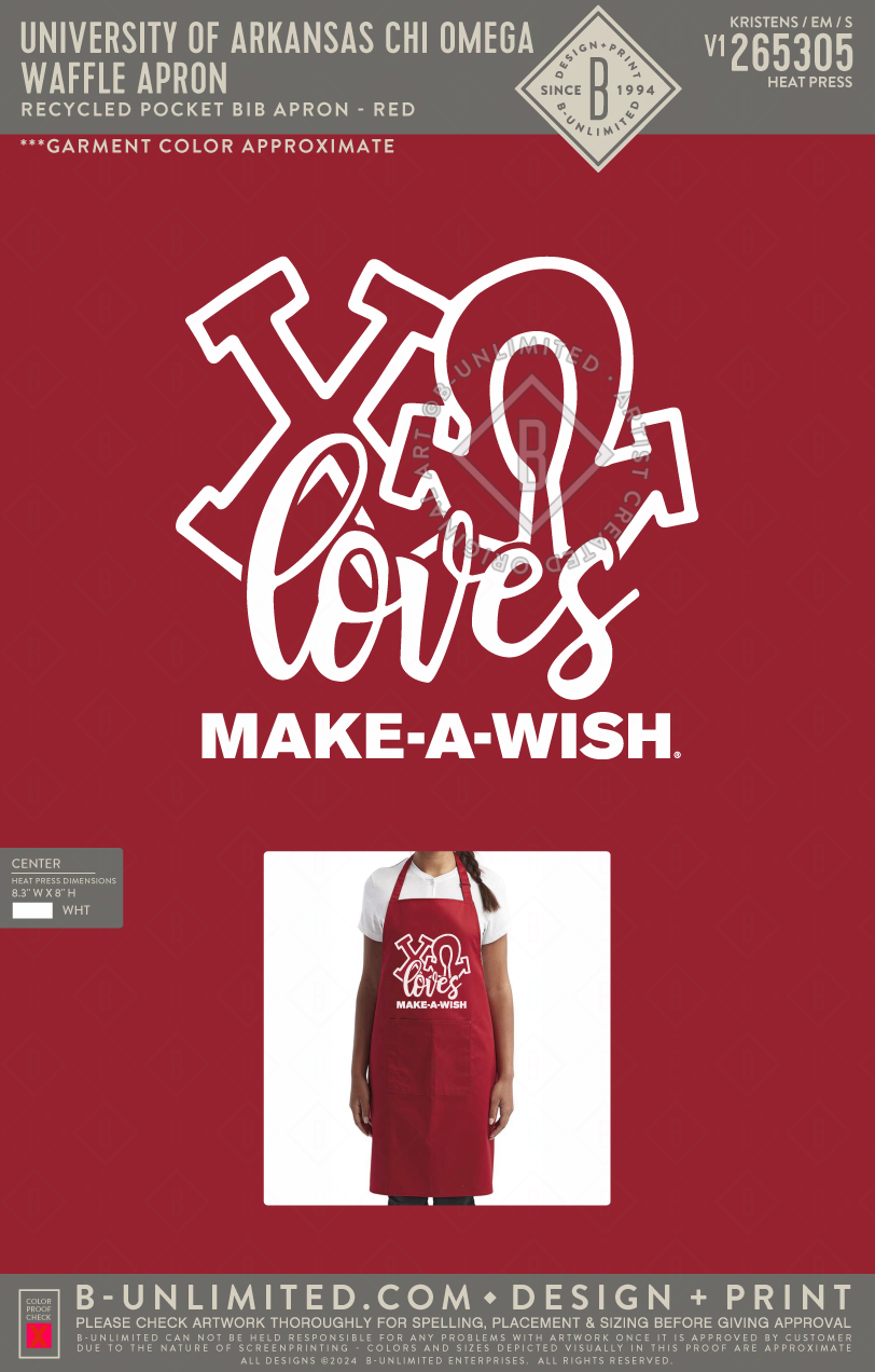University of Arkansas Chi Omega - Waffle Apron - Artisan Collection - RP154 - Apron - Red