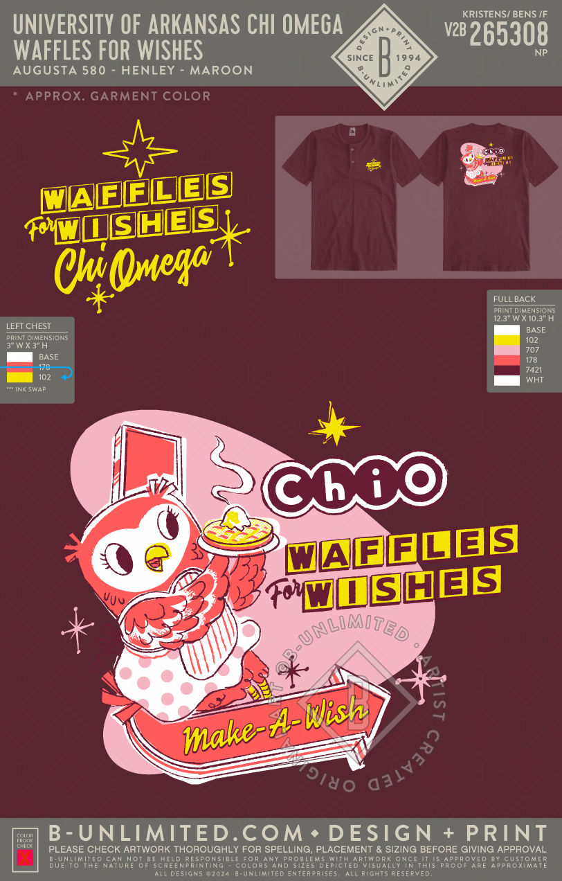 University of Arkansas Chi Omega - Waffles for Wishes - Augusta - 580 - SS Henley - Maroon