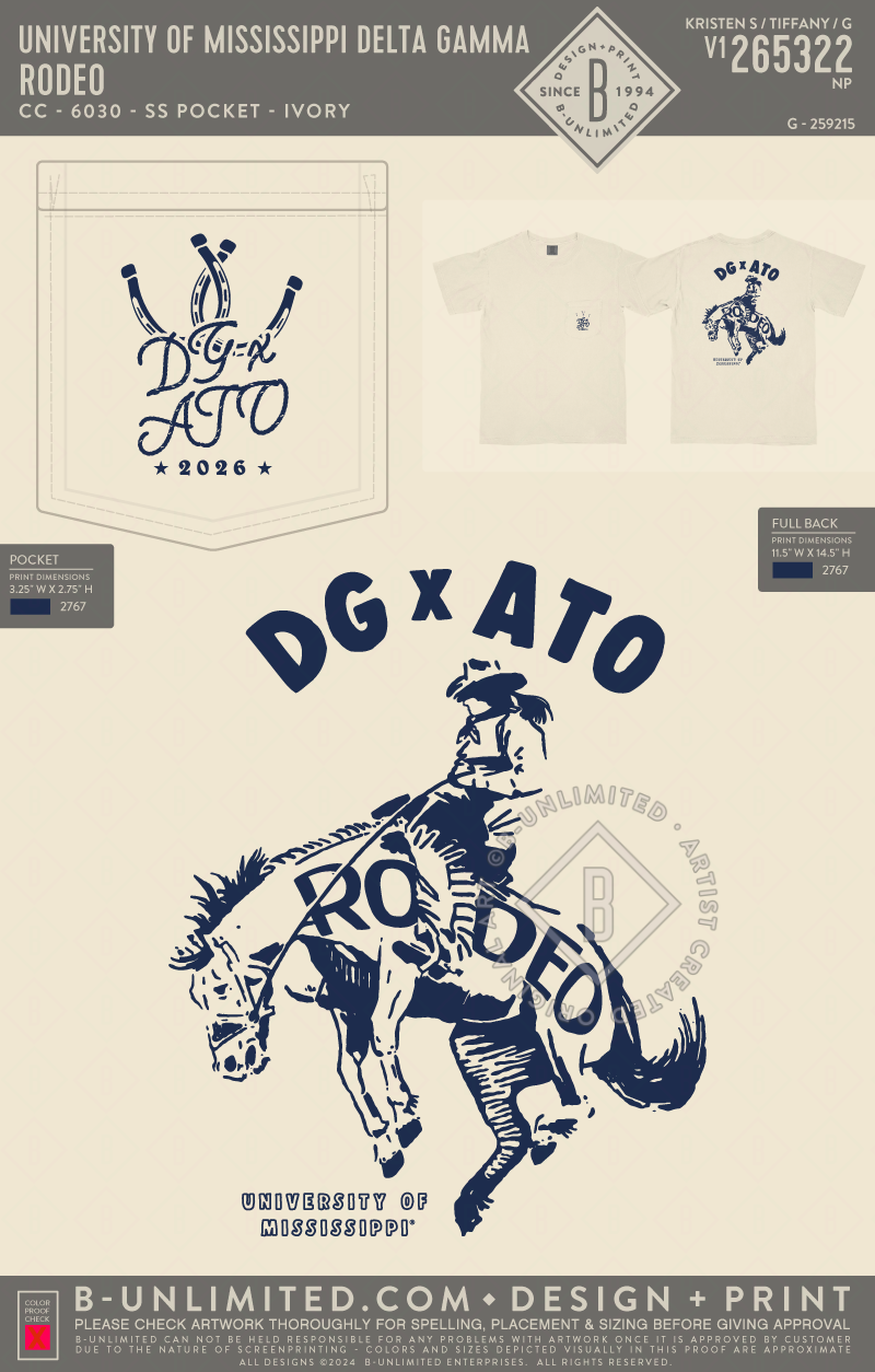 University of Mississippi Delta Gamma - Rodeo - CC - 6030 - SS Pocket - Ivory