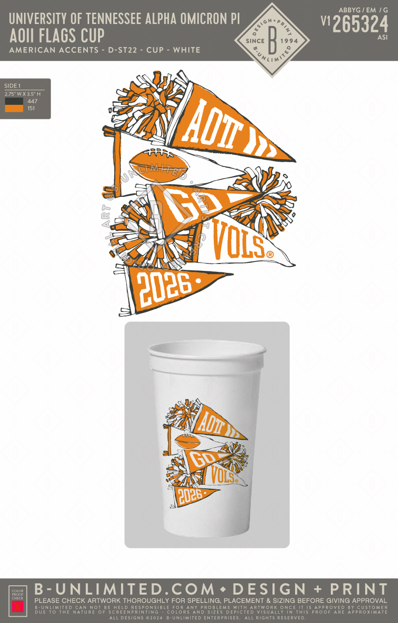 University of Tennessee Alpha Omicron Pi - AOII Flags Cup - American Accents - D-ST22 - Cup - White
