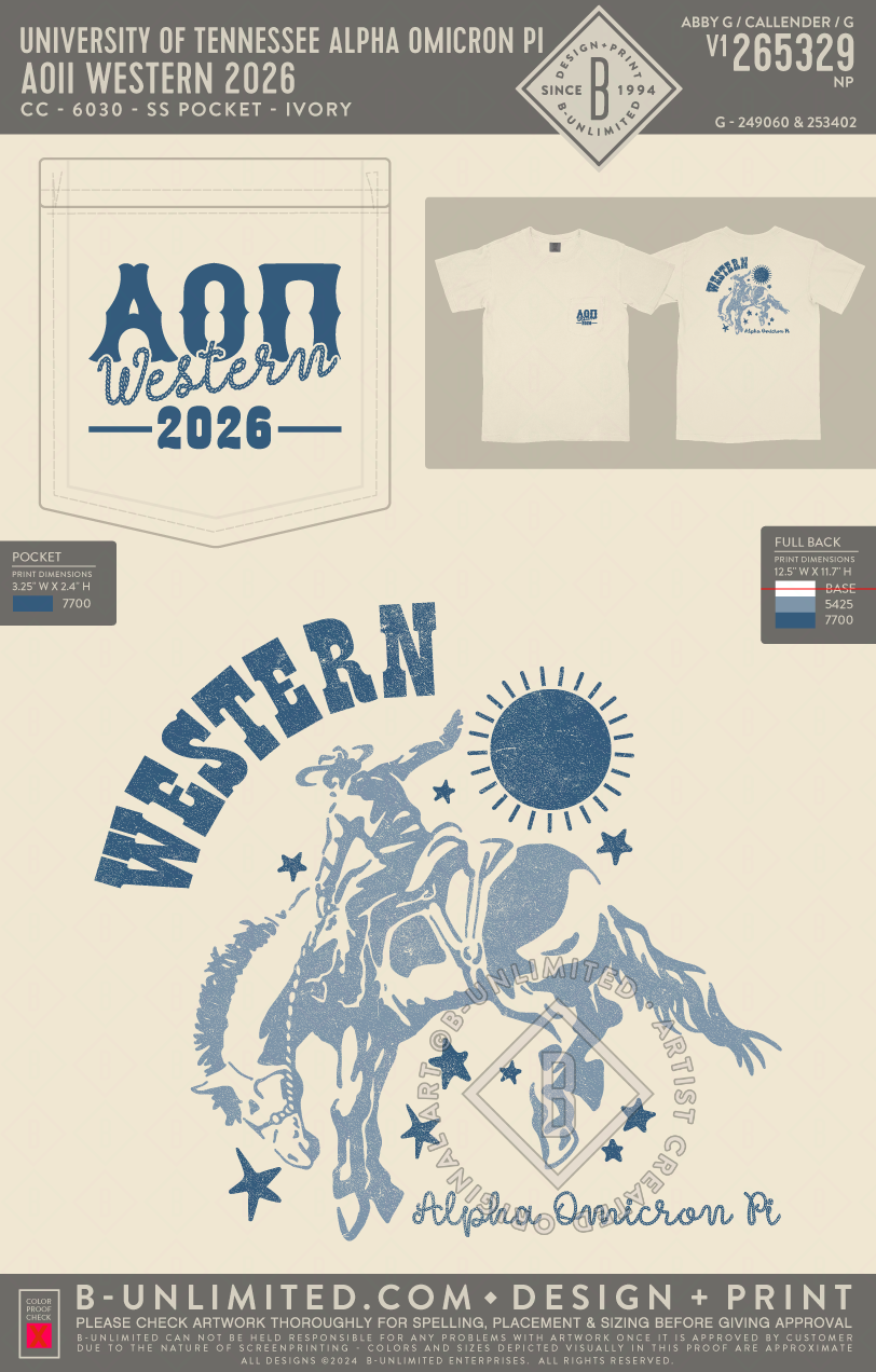 University of Tennessee Alpha Omicron Pi - AOII Western 2026 - CC - 6030 - SS Pocket - Ivory