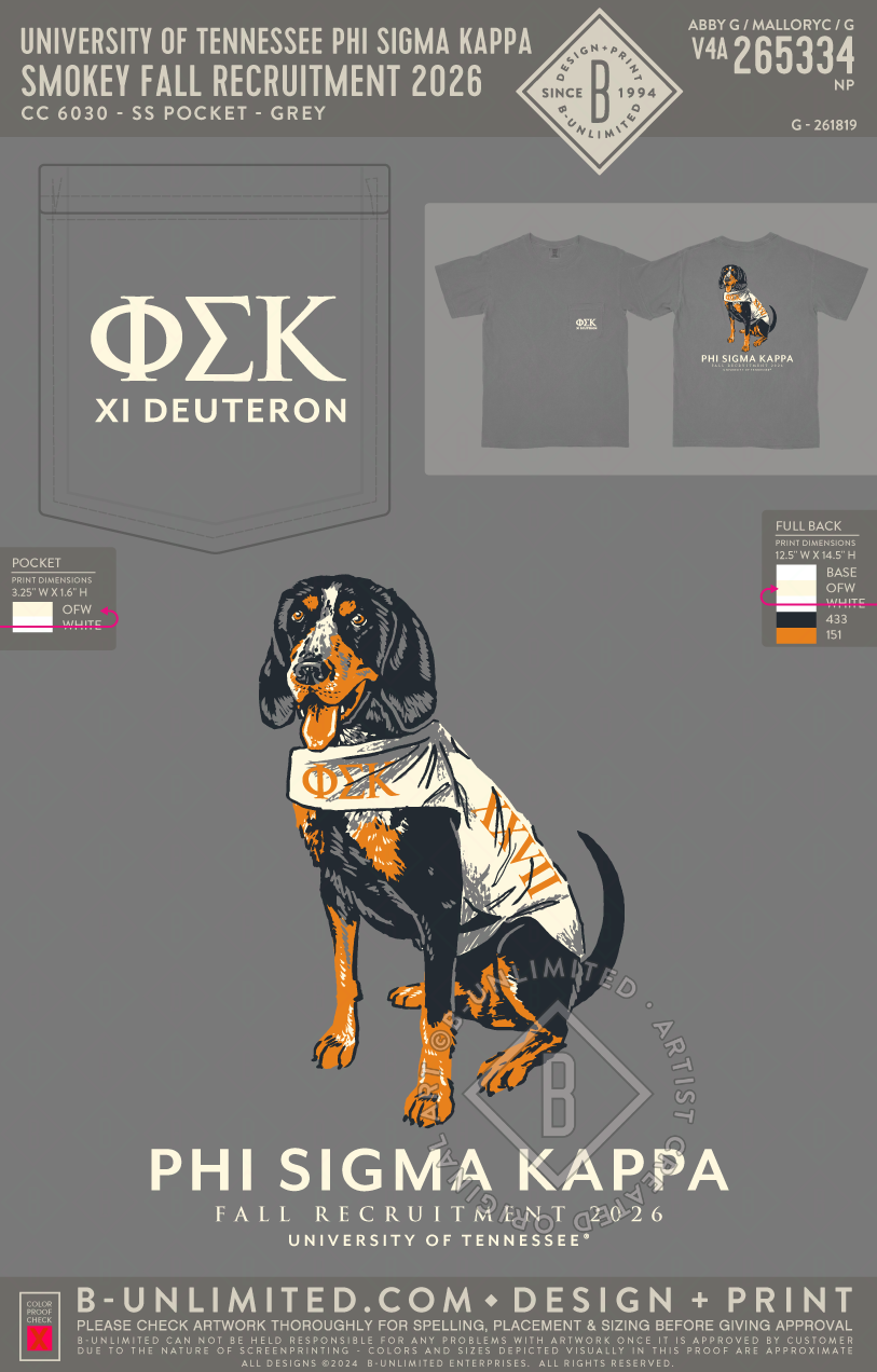 University of Tennessee Phi Sigma Kappa - Smokey Fall Recruitment 2026 - CC - 6030 - SS Pocket - Grey