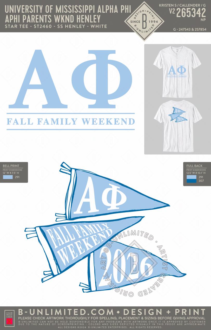 University of Mississippi Alpha Phi - Aphi Parents Wknd Henley - Star Tee - ST2460 - SS Henley - White