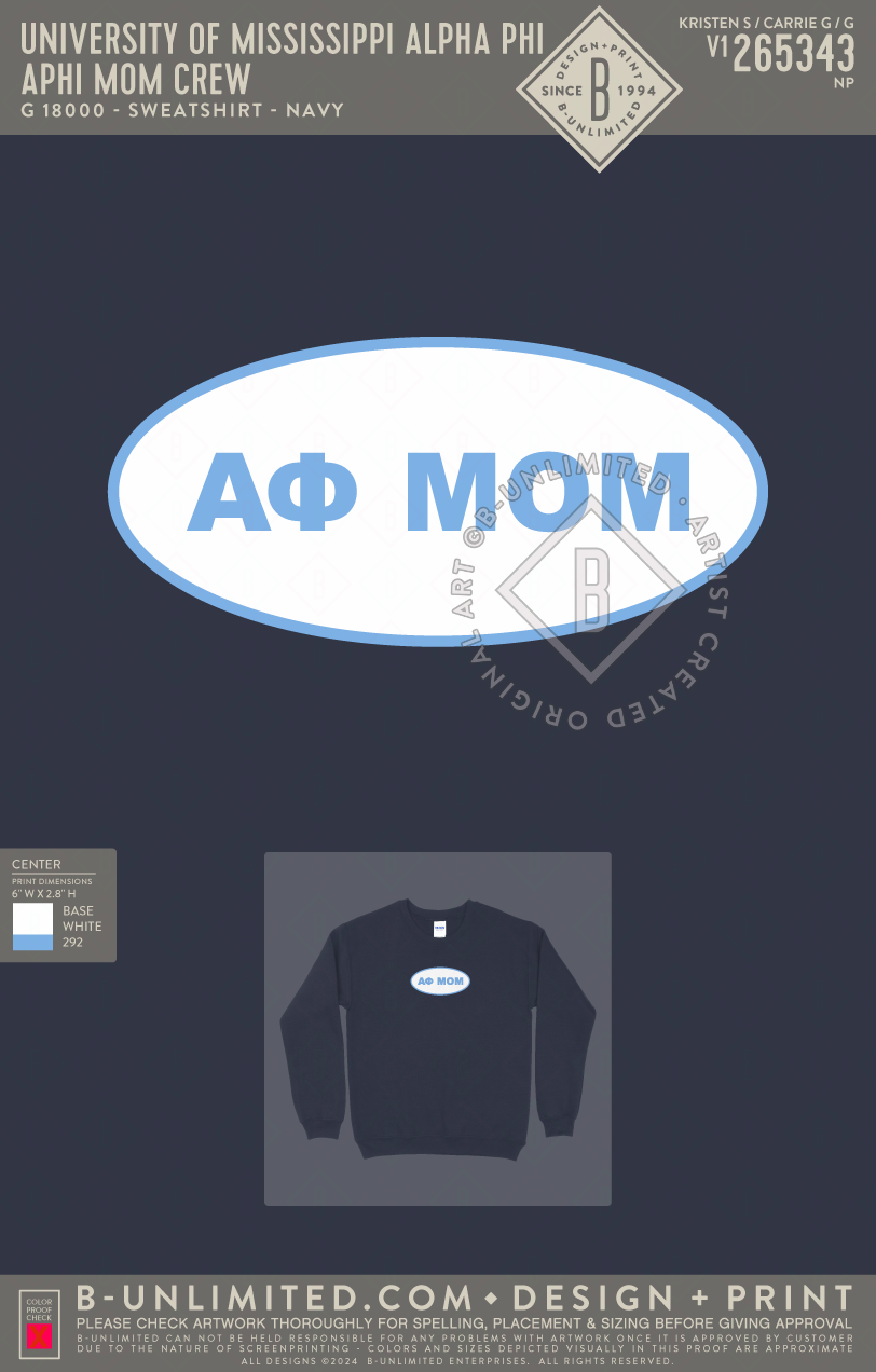 University of Mississippi Alpha Phi - Aphi Mom Crew - Gildan - 18000 - Crewneck Sweatshirt - Navy