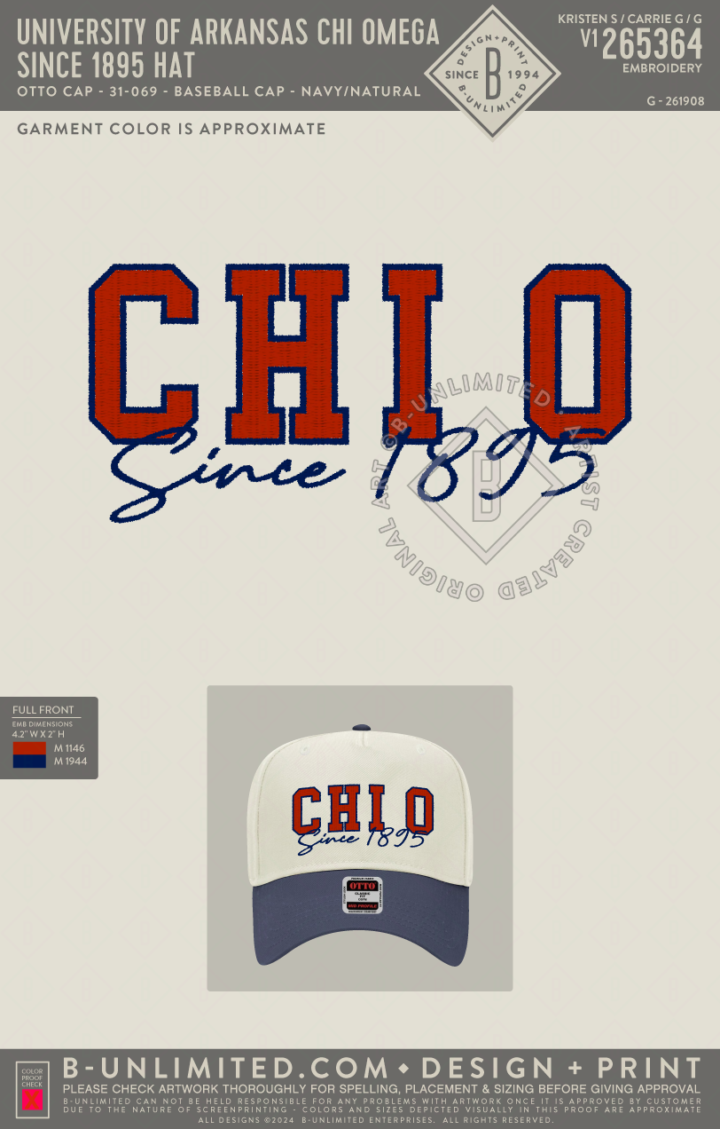 University of Arkansas Chi Omega - Since 1895 Hat - Otto Cap - 31-069 - Baseball Cap - Navy/Natural