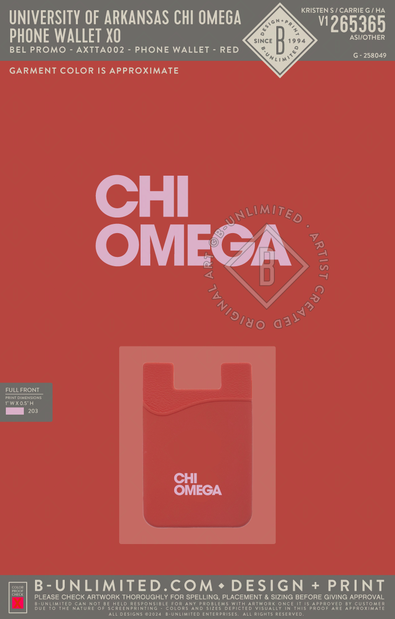 University of Arkansas Chi Omega - Phone Wallet XO - Bel Promo - AXTTA002 - Phone Wallet - Red