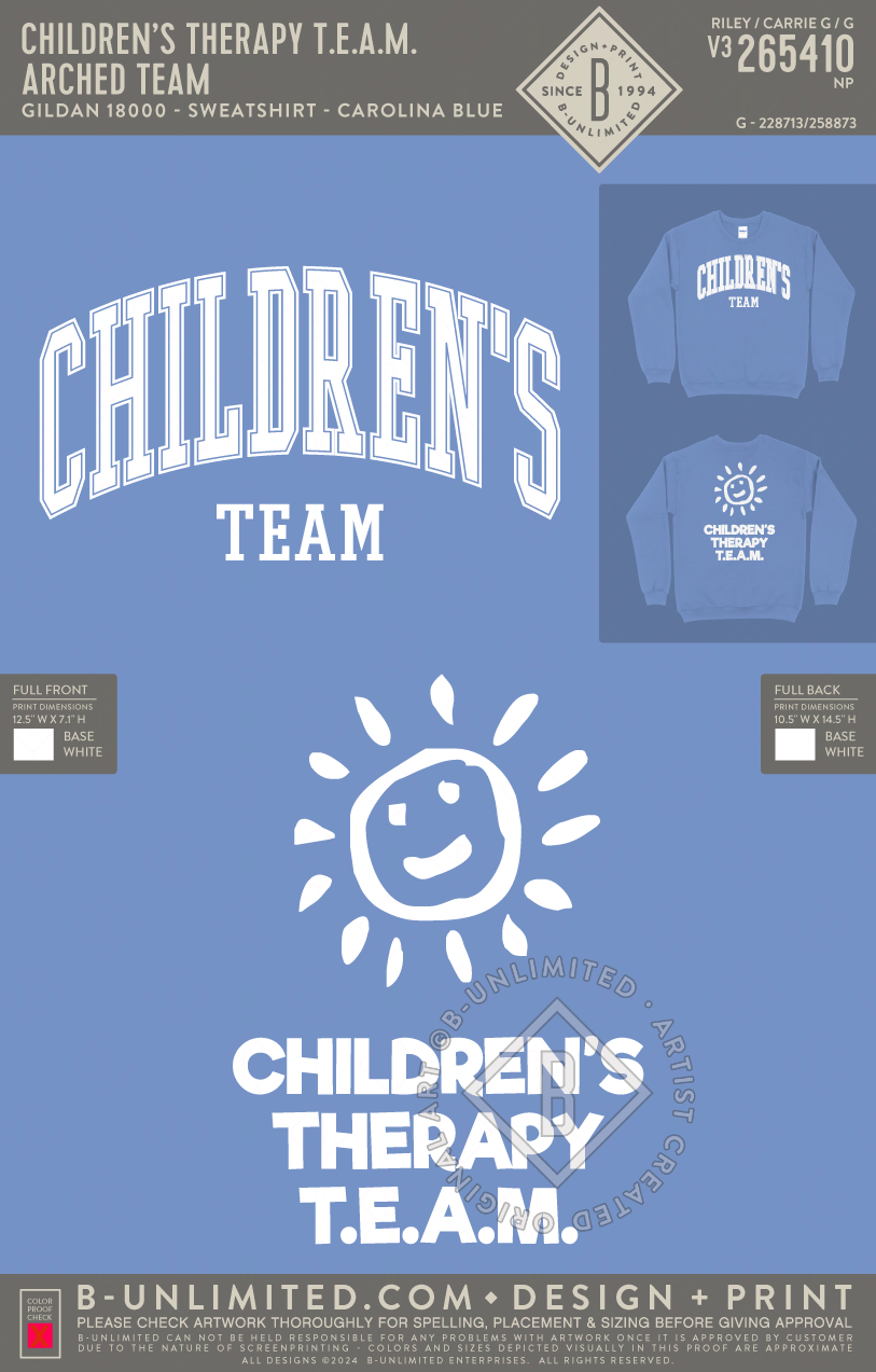 Children’s Therapy T.E.A.M. - Arched TEAM - Gildan - 18000 - Crewneck Sweatshirt - Carolina Blue
