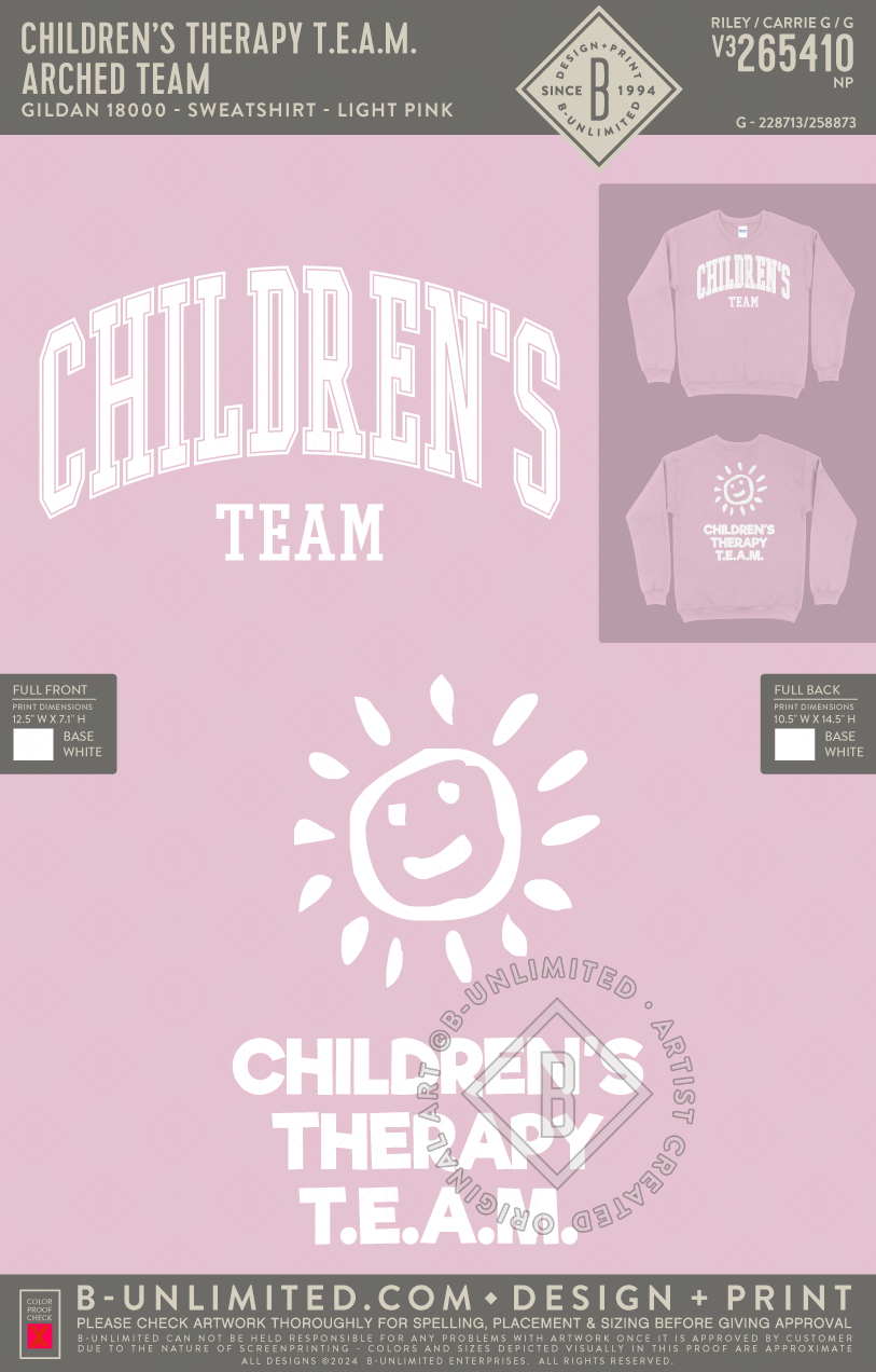 Children’s Therapy T.E.A.M. - Arched TEAM - Gildan - 18000 - Crewneck Sweatshirt - Light Pink