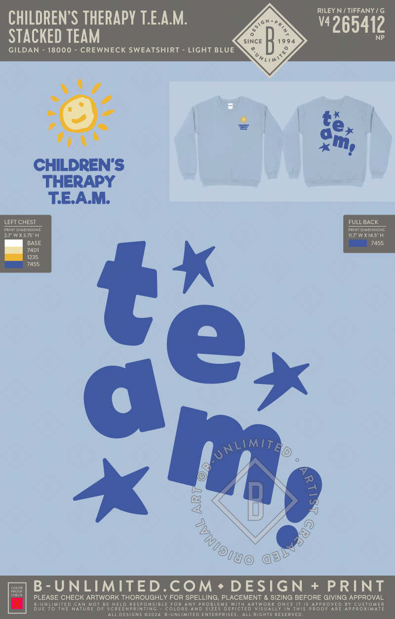 Children’s Therapy T.E.A.M. - Stacked TEAM - Gildan - 18000 - Crewneck Sweatshirt - Light Blue