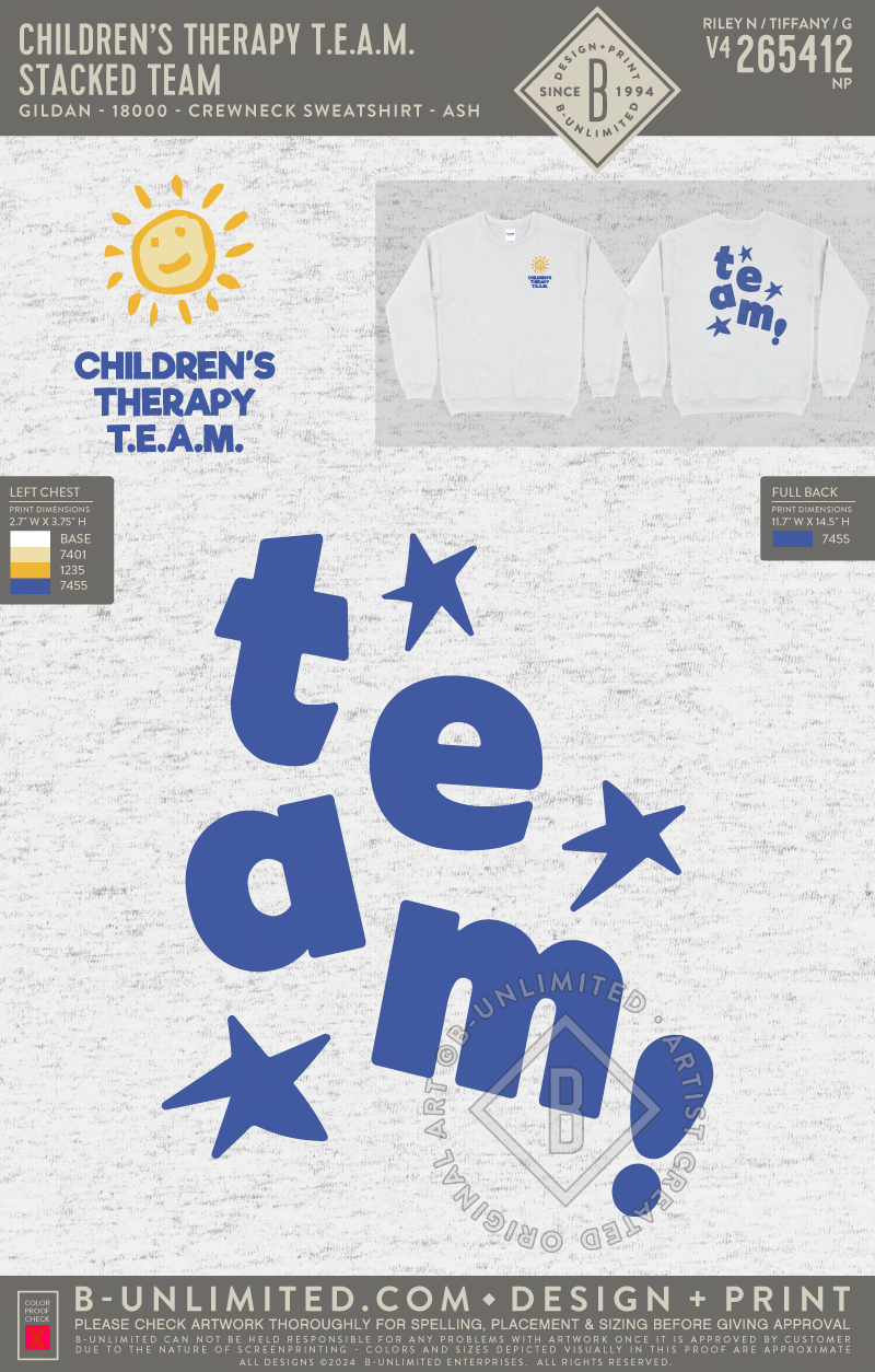 Children’s Therapy T.E.A.M. - Stacked TEAM - Gildan - 18000 - Crewneck Sweatshirt - Ash Grey