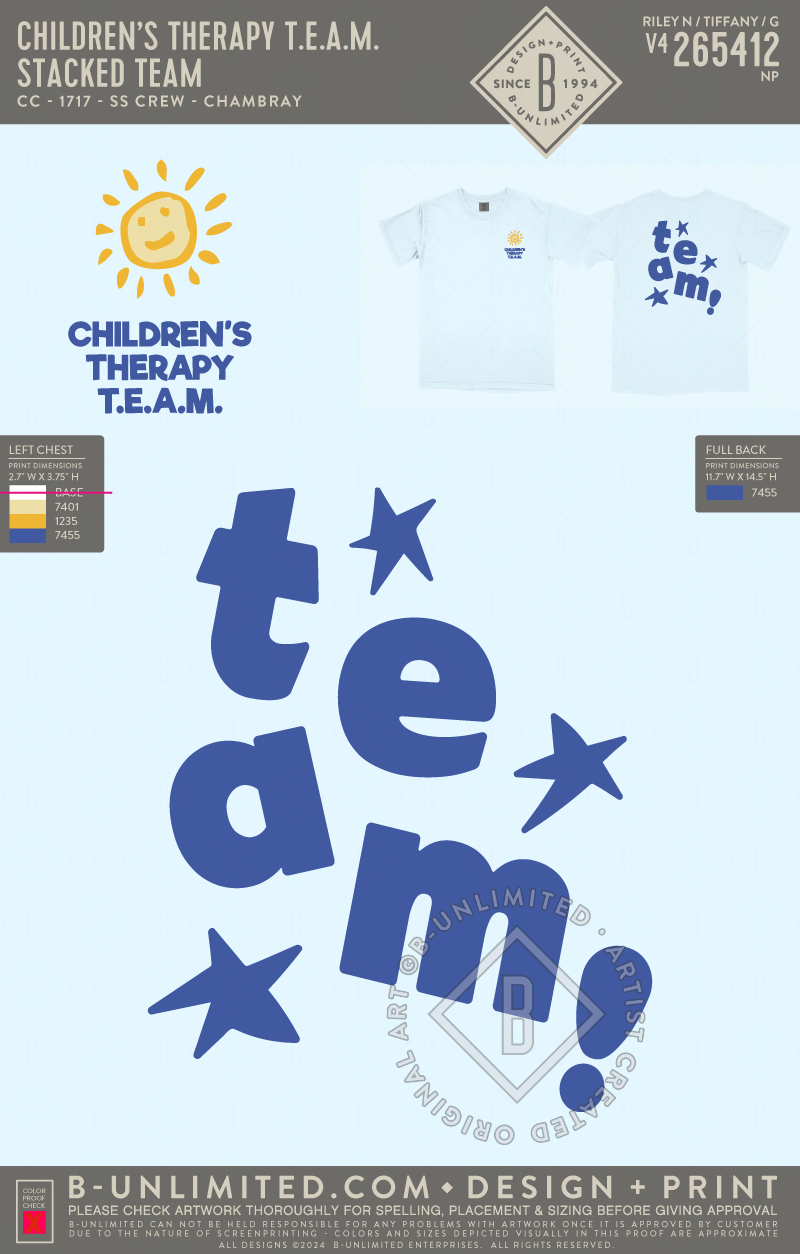 Children’s Therapy T.E.A.M. - Stacked TEAM - CC - 1717 - SS Crew - Chambray