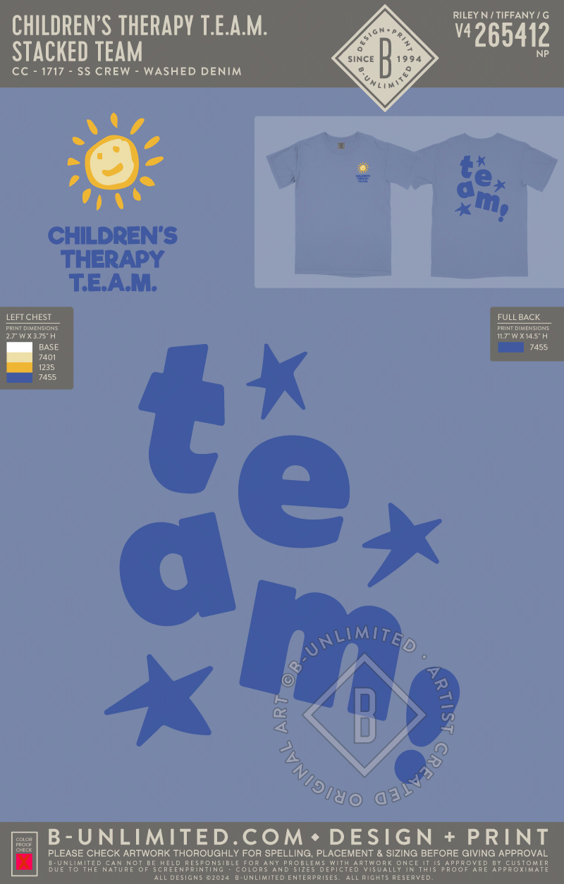 Children’s Therapy T.E.A.M. - Stacked TEAM - CC - 1717 - SS Crew - Washed Denim