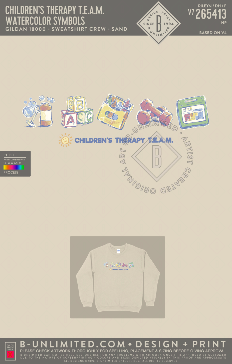Children’s Therapy T.E.A.M. - Watercolor Symbols - Gildan - 18000 - Crewneck Sweatshirt - Sand