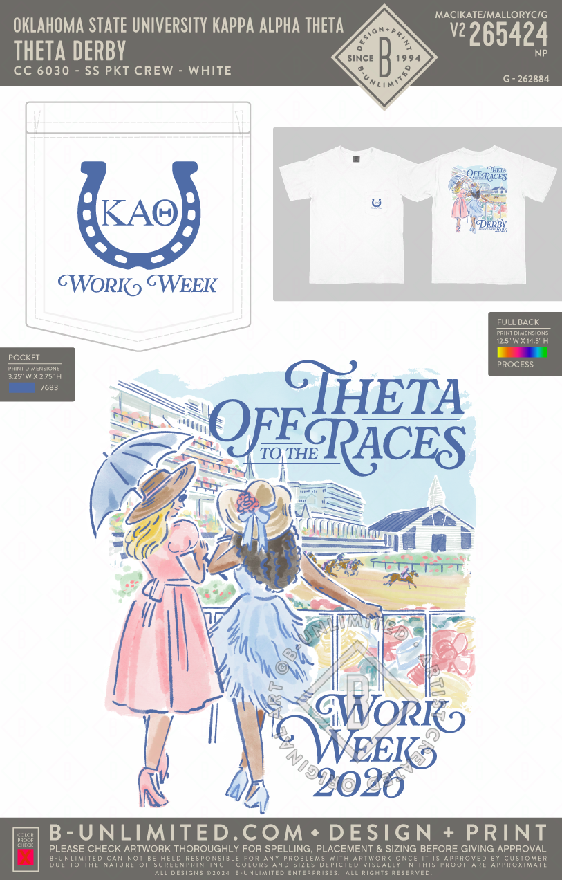 Oklahoma State University Kappa Alpha Theta - Theta Derby - CC - 6030 - SS Pocket - White